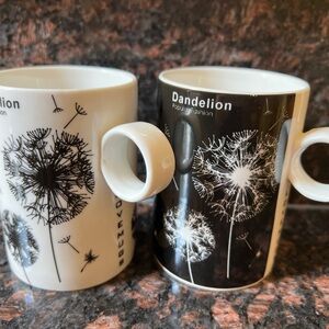 LOT OF 2 BLACK AND WHITE DANDELION POPULAR FASHION LOVE MUGS Mug Cup 4” Height
